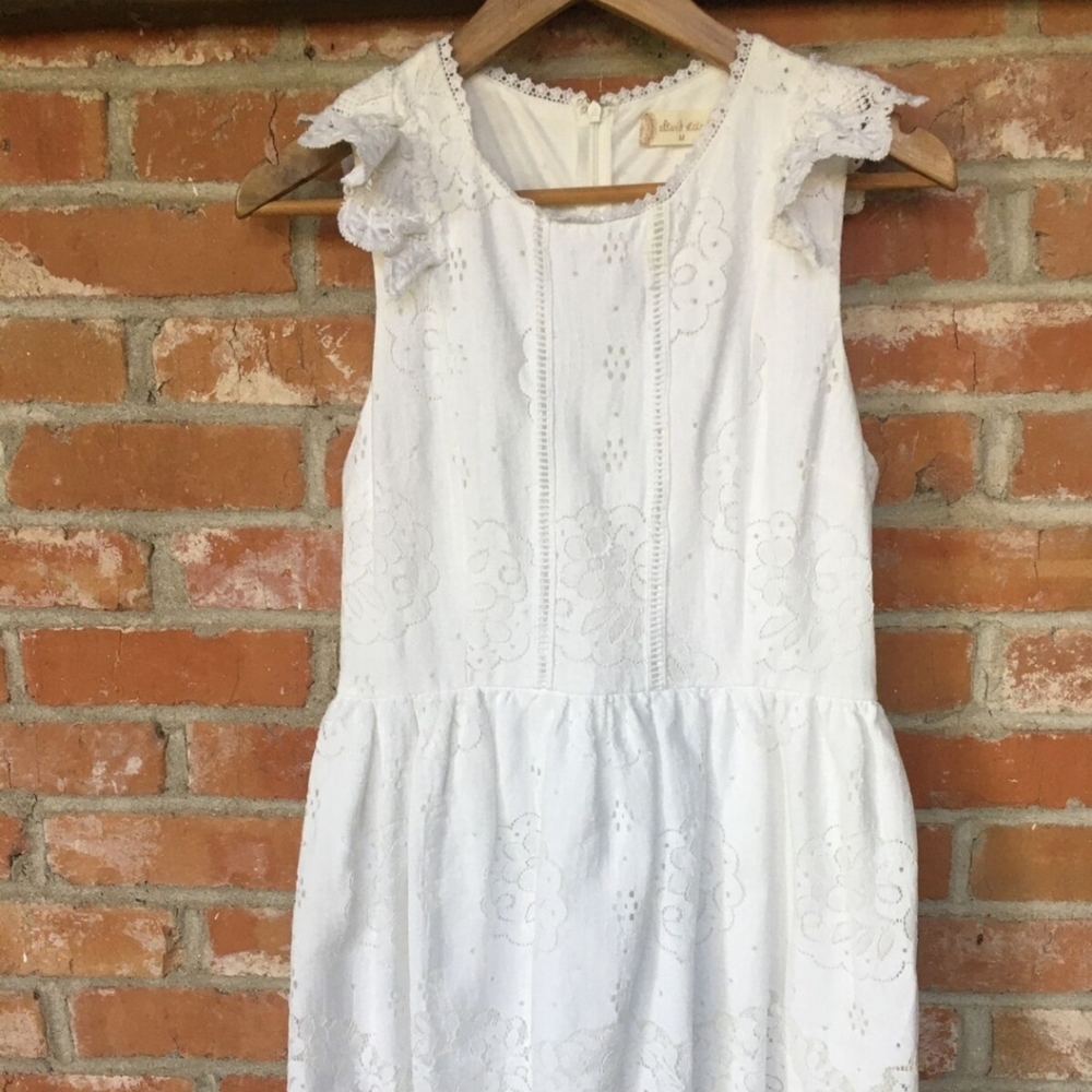 Altar'd State Eyelet Fit and Flare  Ruffle Trim Sleeveless White Dress